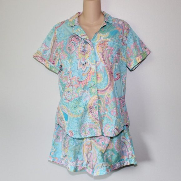 Lauren Ralph Lauren Other - Lauren Ralph Lauren Paisley Pajama Shorts Set Button Blue Pink Medium H13281